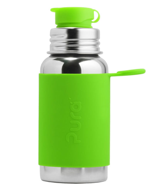 Pura sportfles RVS 550 ml + groene sportdop + groene sleeve