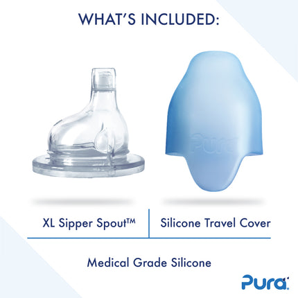 Pura tuitfles RVS 325 ml + silicone tuitspeen + silicone reisdop + vos sleeve