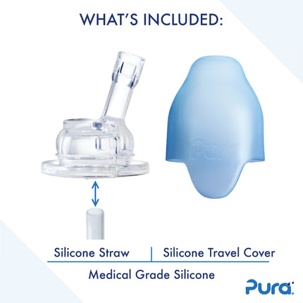 Pura rietjesfles RVS 325 ml + silicone rietje + silicone reisdop + moss sleeve