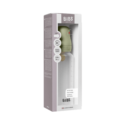 BIBS Baby Bottle Round Latex 1 pack 270 ml Medium Flow Sage - BIBS - Babywinkel - 5713795265398