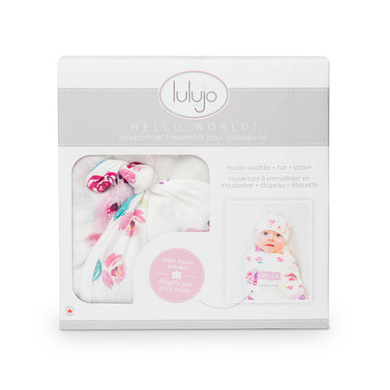 Lulujo Hydrofiele Doek Met Muts En Sticker Posies