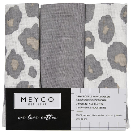 Meyco Monddoekje 3St Panter Neutral/Grijs/Panter Neutral