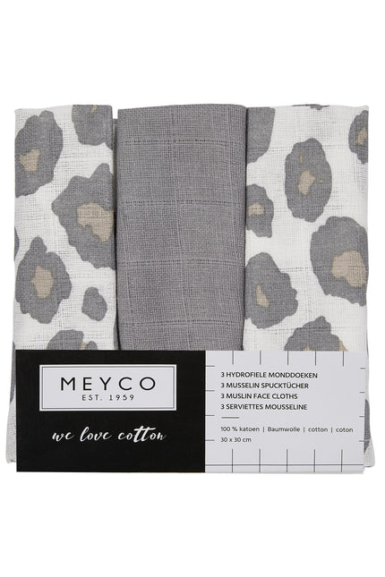 Meyco Monddoekje 3St Panter Neutral/Grijs/Panter Neutral