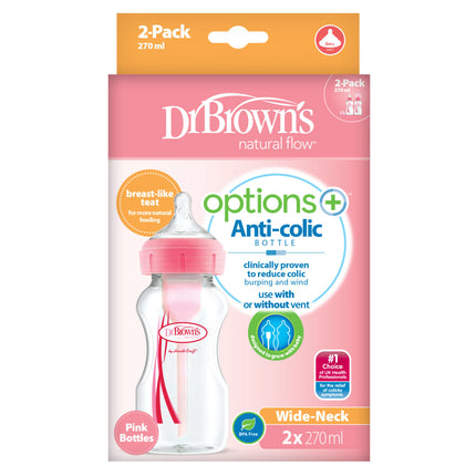 Dr. Brown's Options + Bouteille à col large 270ml duopack rose