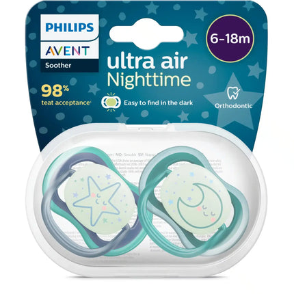 Philips Avent Fopspeen +6 Maanden Air Night Ster/Maan