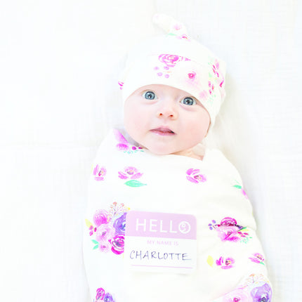 Lulujo Hydrofiele Doek Met Muts En Sticker Posies