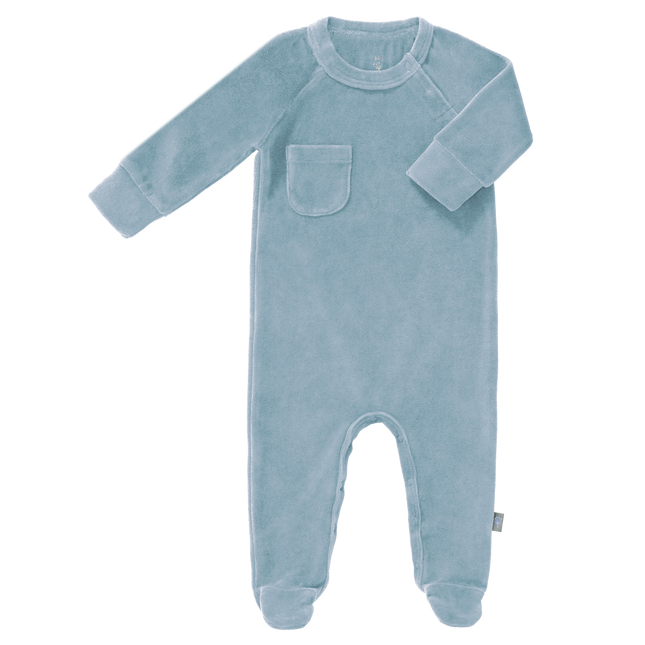 Fresk Baby Pyjama Velours Met Voeten Blue Fog