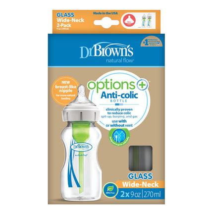 Dr. Brown's Options+ Anti-colic Bottle 2-pack Brede halsfles 270ml glas