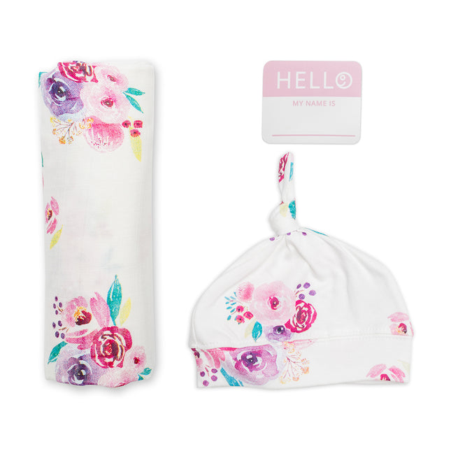 Lulujo Hydrofiele Doek Met Muts En Sticker Posies