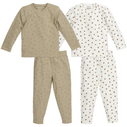 Meyco Baby Pyjama 2St Mini Panter Offwhite/Sand 100% Katoen