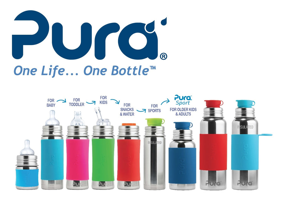Pura Thermos Flask Spouted Stainless Steel 260Ml Set Blue 4 piece