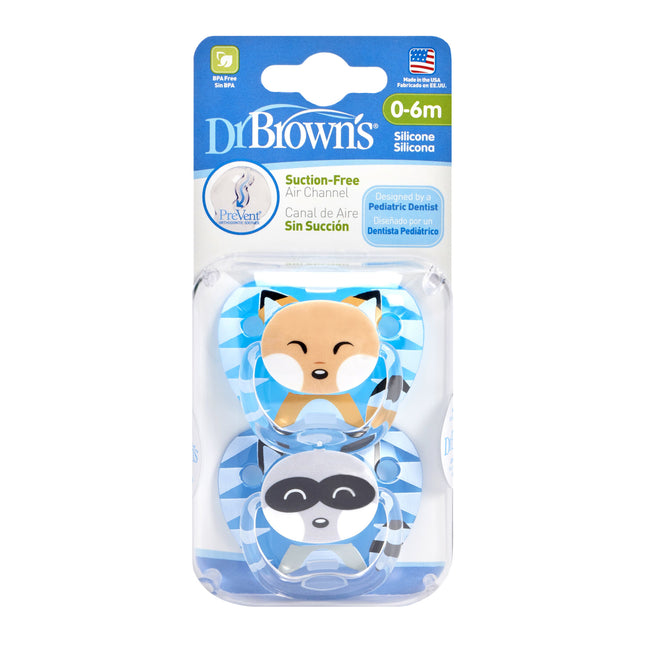 Dr. Brown's Tétine Stage 1 Bleu 2-pack visages d'animaux