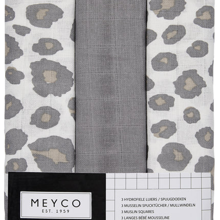 Meyco Hydrofiele Doek 3St Panter Neutral/ Grijs/Panter Neutral